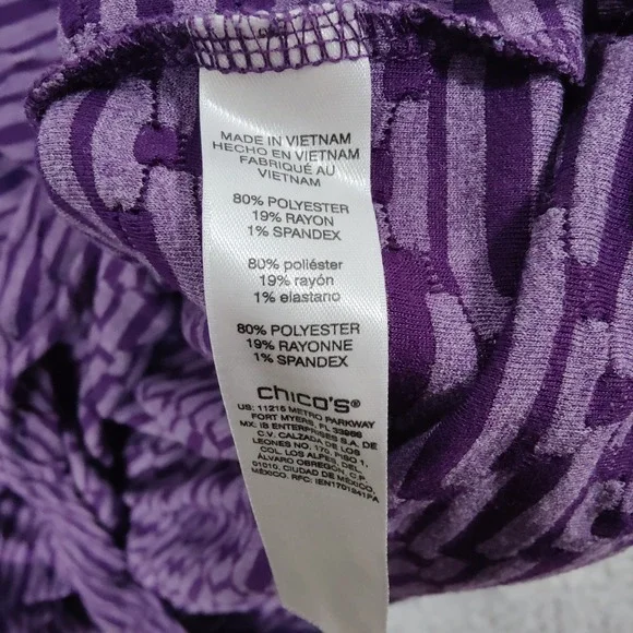 Chicos Womens 3 XL Purple Abstract Striped 3/4 Sleeve Shirt Top Resort Vacation - Picture 6 of 16